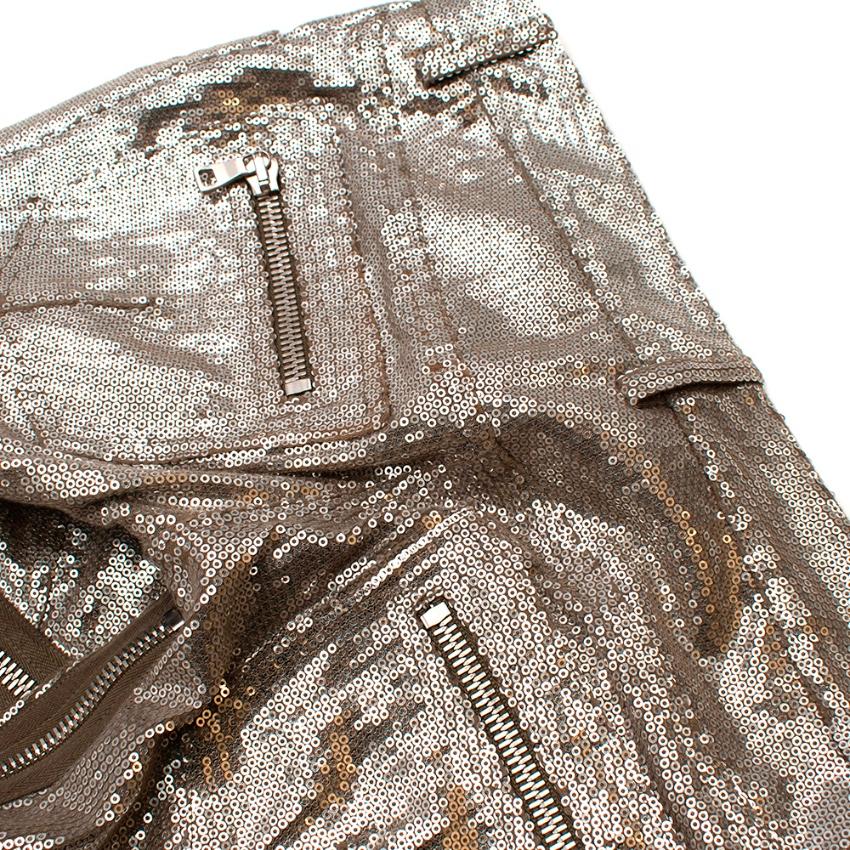 Balmain Silver Sequin Skinny Fit Zipper Detail Trousers - Size US 2 3