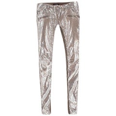 Balmain Silver Sequin Skinny Fit Zipper Detail Trousers - Size US 2