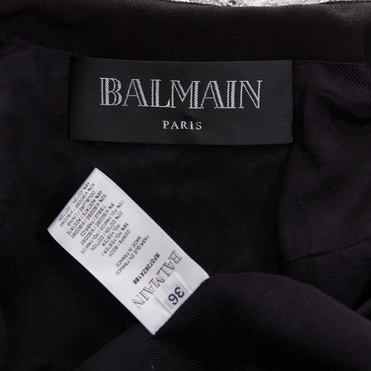 Balmain argento con paillettes e tweed con cappuccio, giacca a spalla FR36 S in vendita 4
