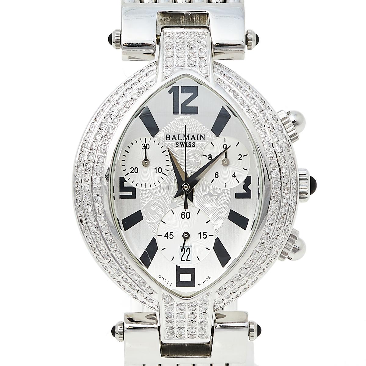 Contemporary Balmain Silver Stainless Steel and Diamond Excessive Women's Wristwatch 32 mm
