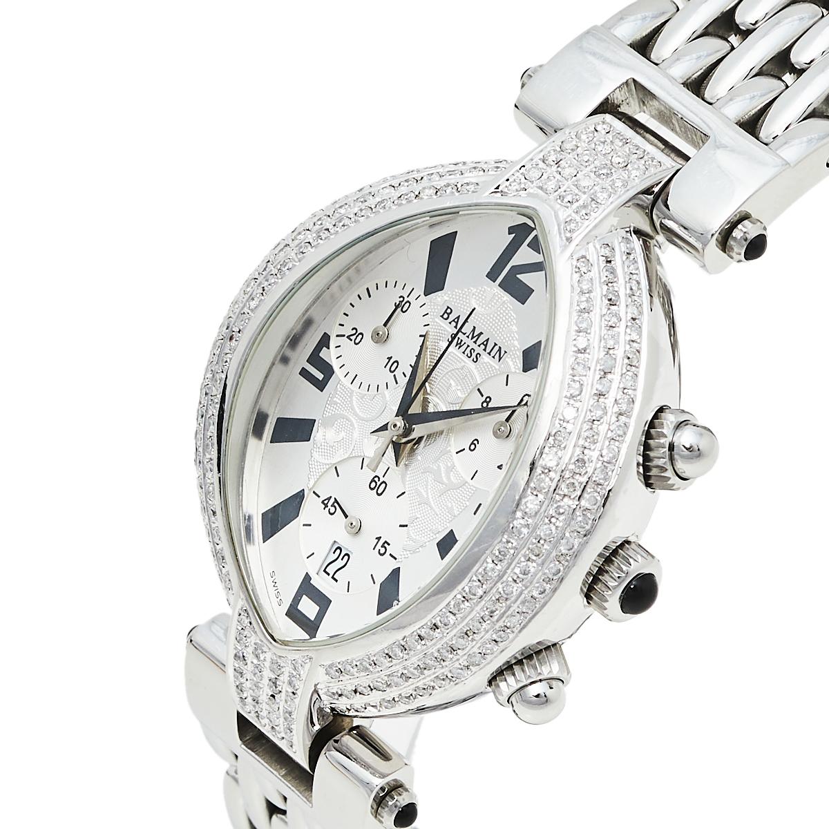 Balmain Silver Stainless Steel and Diamond Excessive Women's Wristwatch 32 mm In Good Condition In Dubai, Al Qouz 2