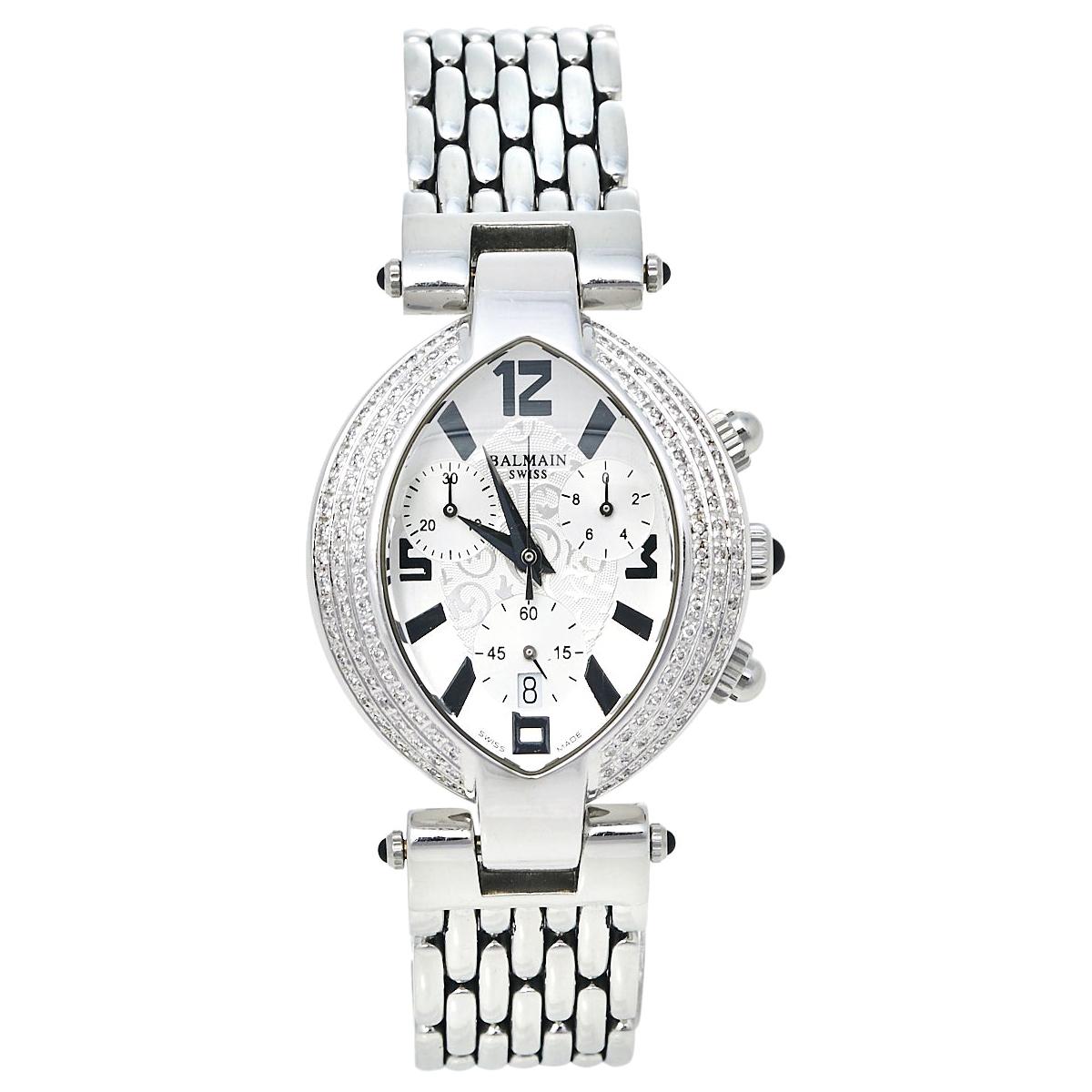 Balmain Silver Stainless Steel Diamond Chronograph Women
s Wristwatch 32 mm