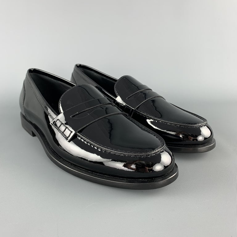 BALMAIN Size 10 Black Patent Leather Slip On Penny Loafers at 1stDibs ...
