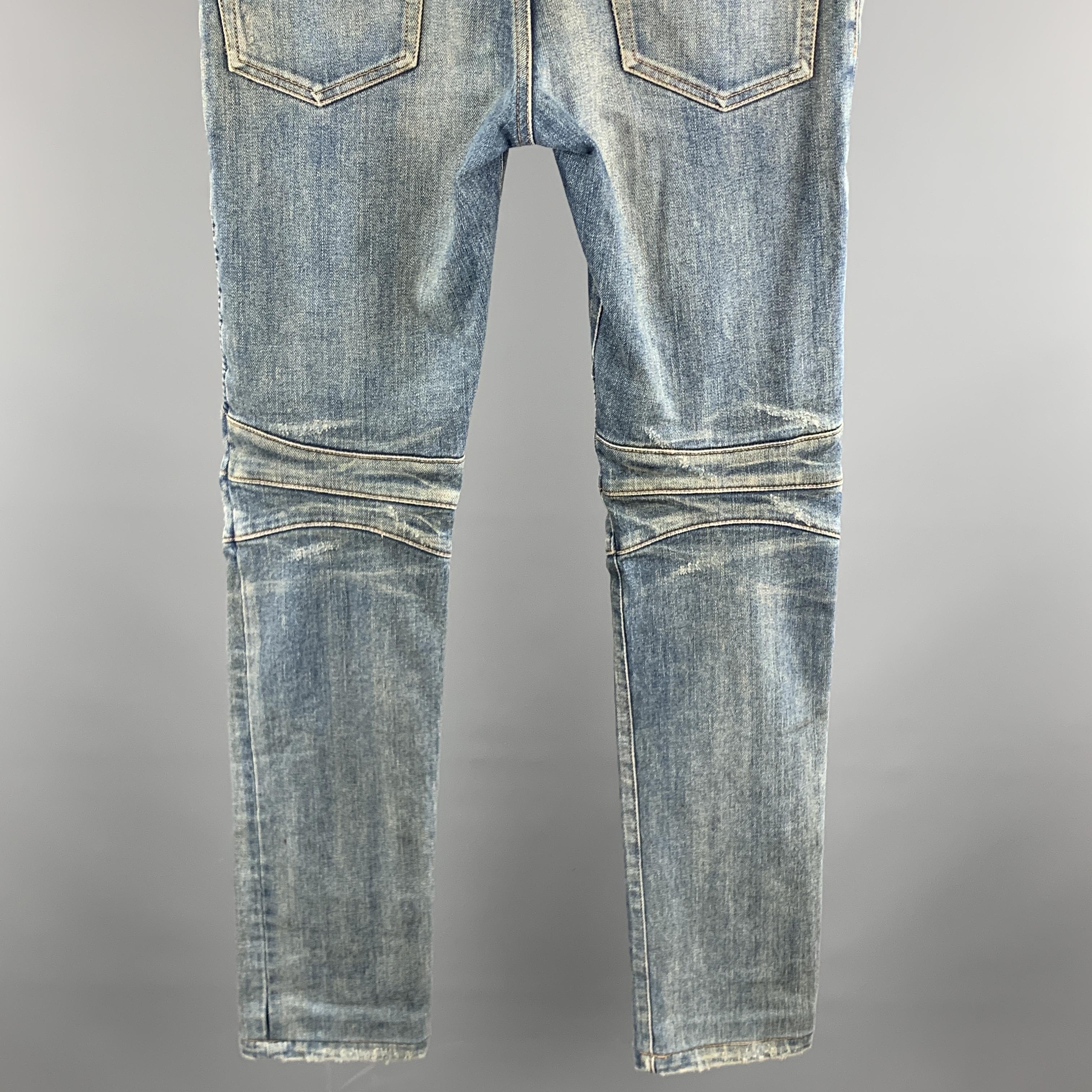Gray BALMAIN Size 28 x 31 Indigo Wash Denim Biker Jeans