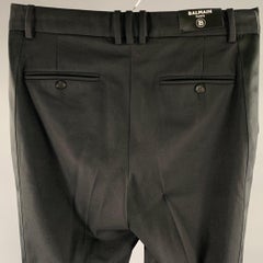 BALMAIN Size 30 Black Wool Blend Tuxedo Dress Pants