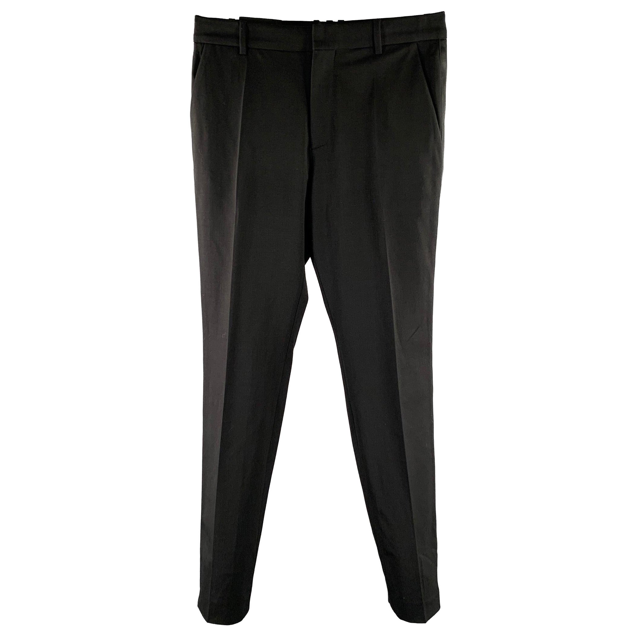 Pre-owned Balmain Size 30 Black Wool Blend Tuxedo Dress Pants
