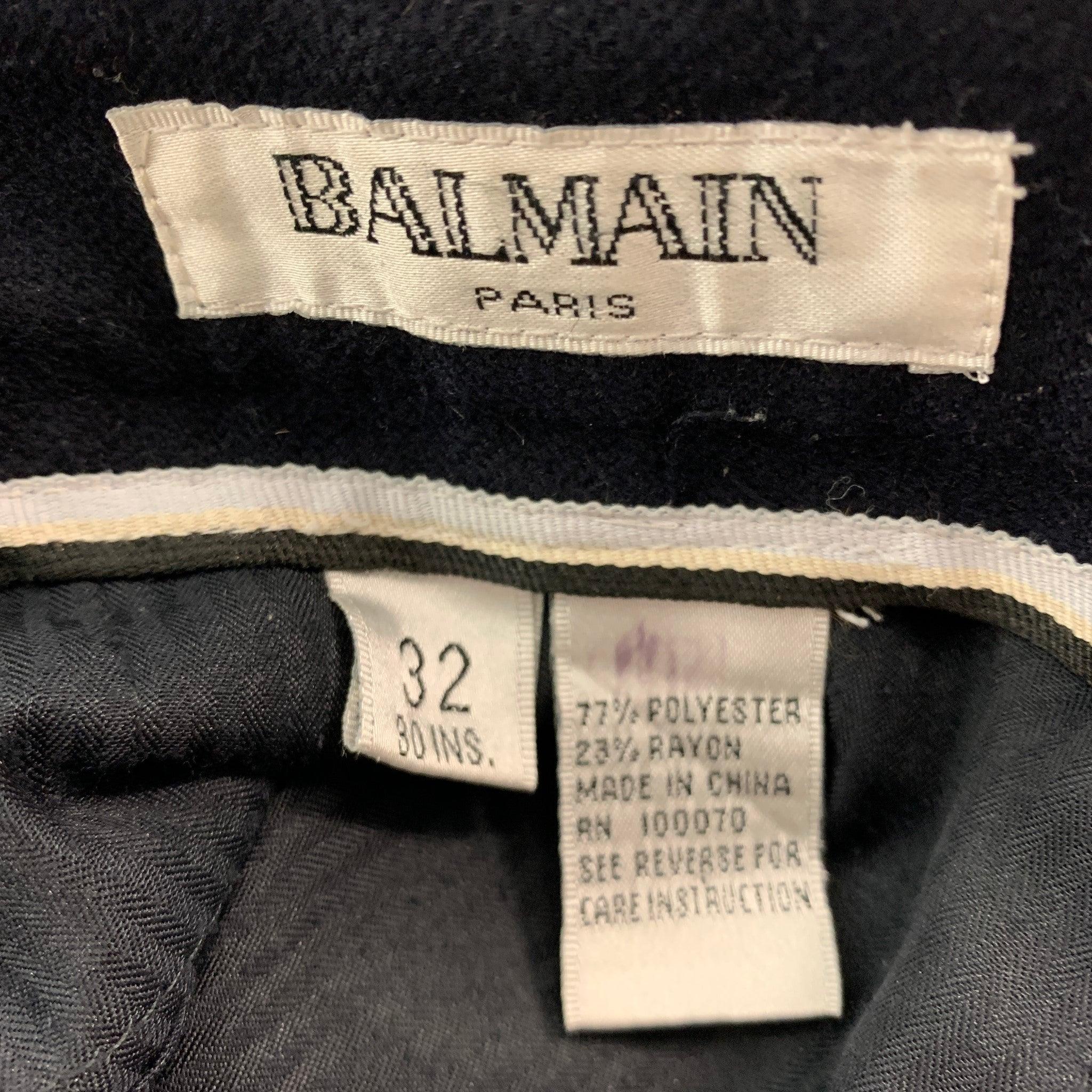 BALMAIN Size 32 Black Polyester Rayon Flat Front Dress Pants In Excellent Condition For Sale In San Francisco, CA