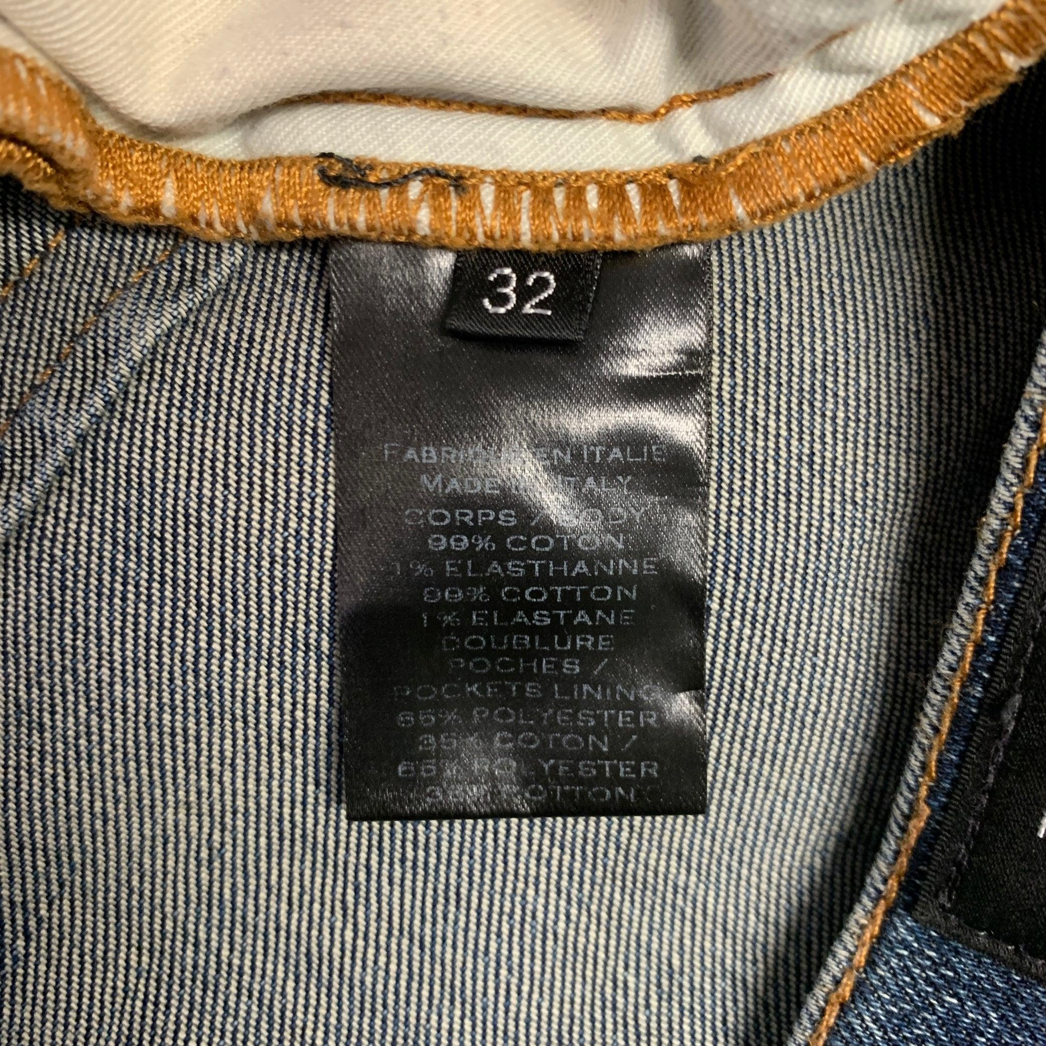 BALMAIN Size 32 Blue Contrast Stitch Cotton Blend Button Fly Jeans For Sale 2