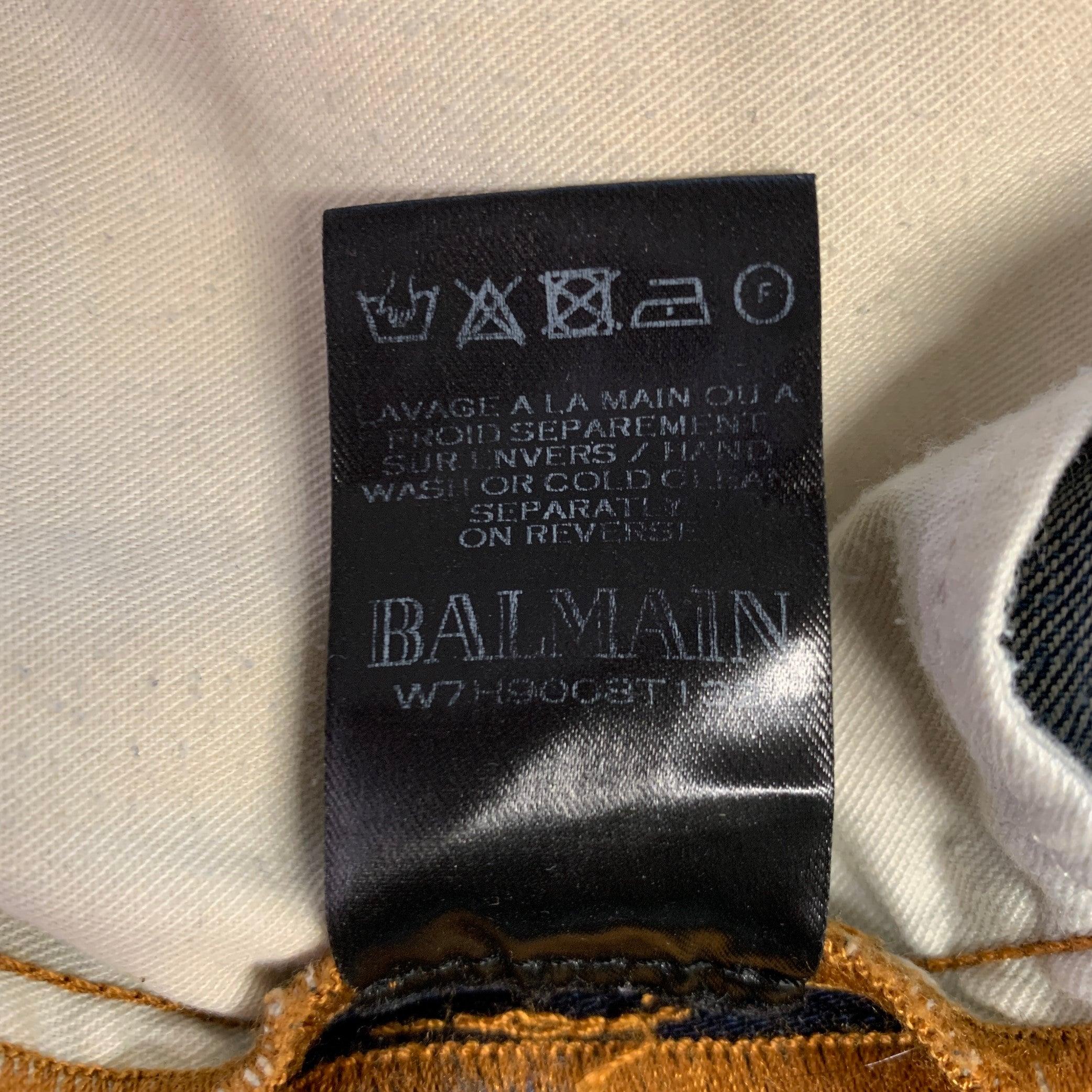 BALMAIN Size 32 Blue Contrast Stitch Cotton Blend Button Fly Jeans For Sale 3
