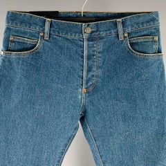 BALMAIN Size 32 Blue Contrast Stitch Cotton Blend Skinny Button Fly Jeans
