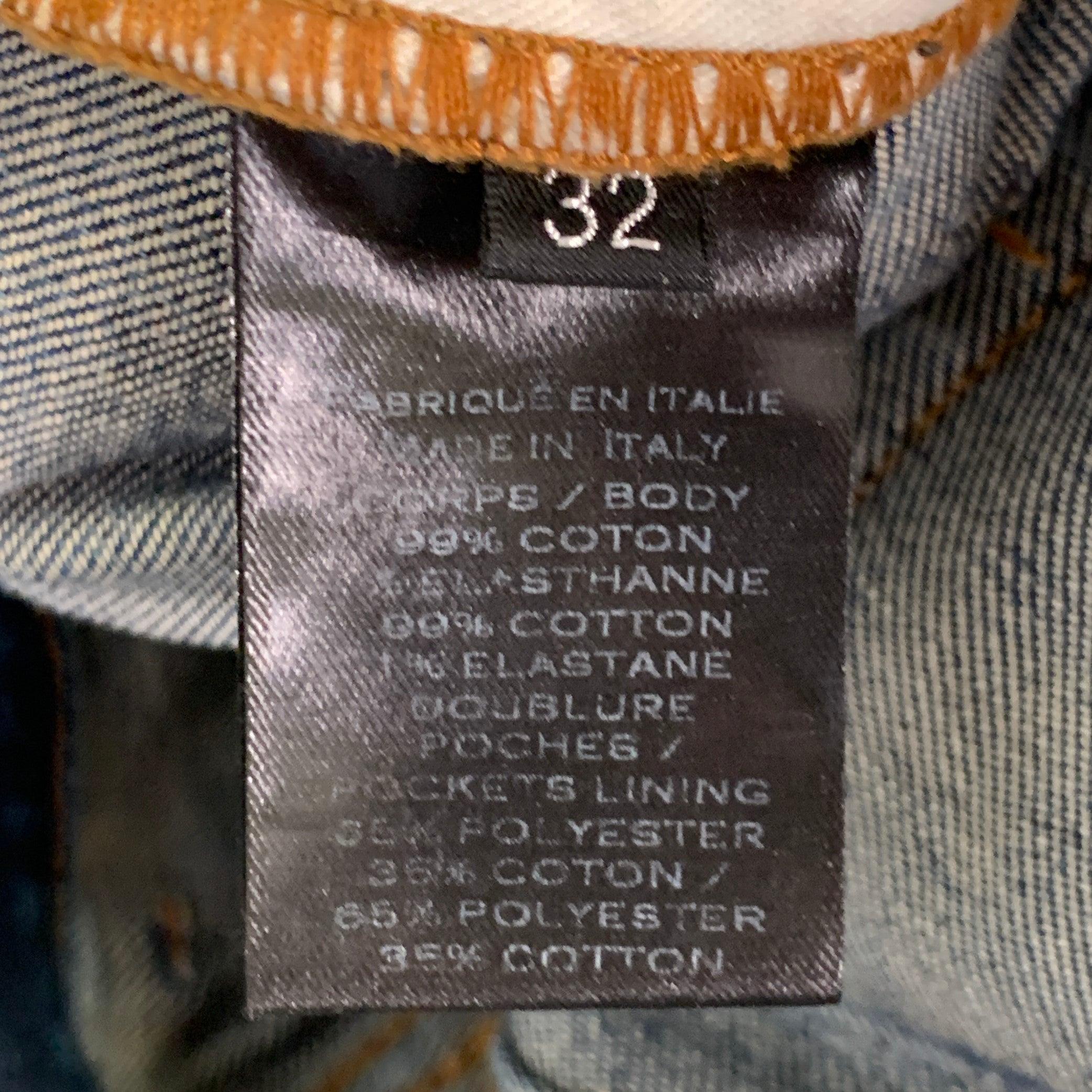 BALMAIN Size 32 Blue Contrast Stitch Cotton Blend Skinny Button Fly Jeans In Excellent Condition For Sale In San Francisco, CA