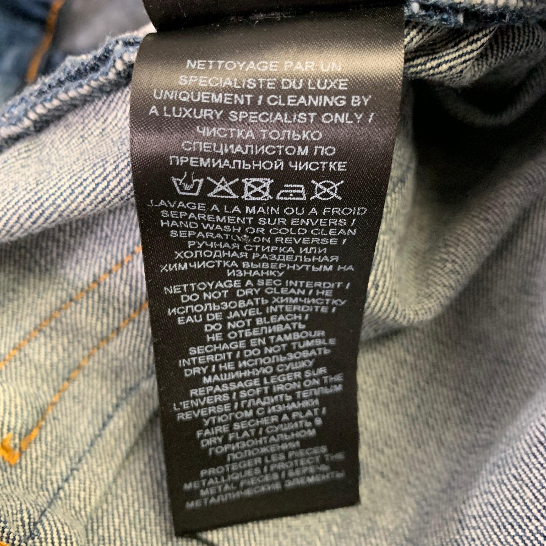 BALMAIN Size 32 Blue Contrast Stitch Cotton Blend Skinny Button Fly Jeans For Sale 5