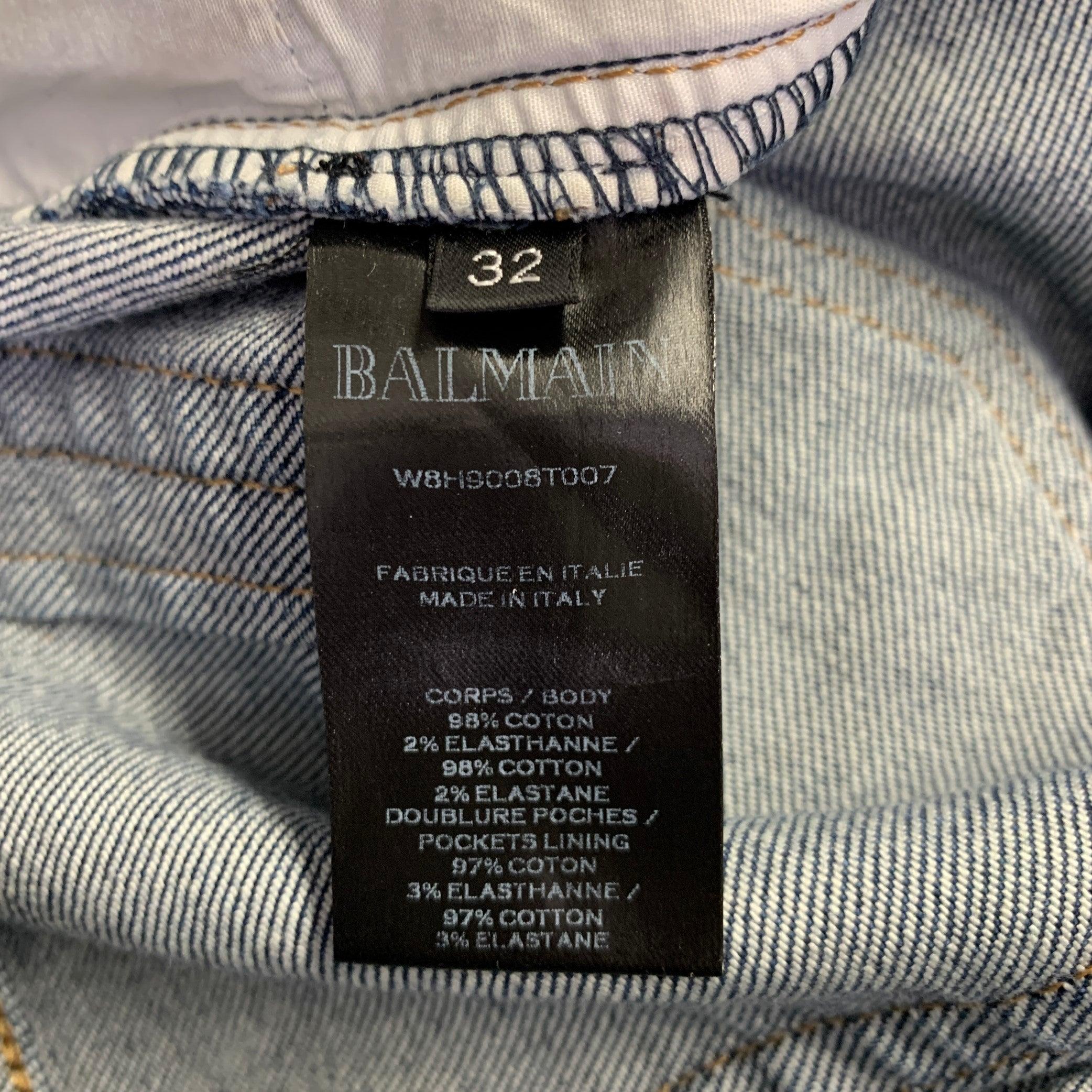 BALMAIN Size 32 Blue Cotton Blend Button Fly Jeans For Sale 1