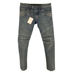 BALMAIN Motorrad-Jeans aus blauer Baumwolle, Größe 32
