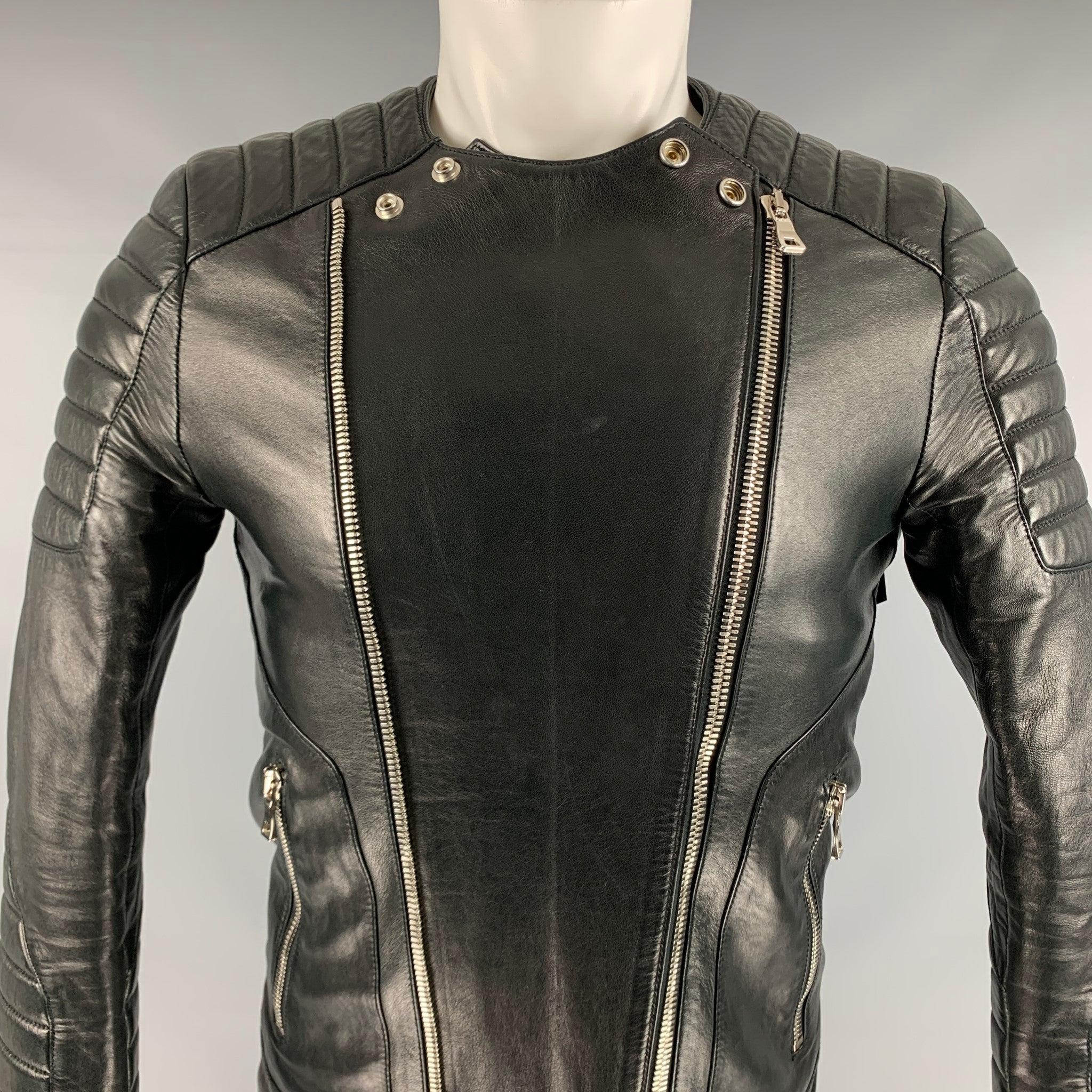 BALMAIN Size 36 Black Leather Motorcycle Jacket In Good Condition For Sale In San Francisco, CA