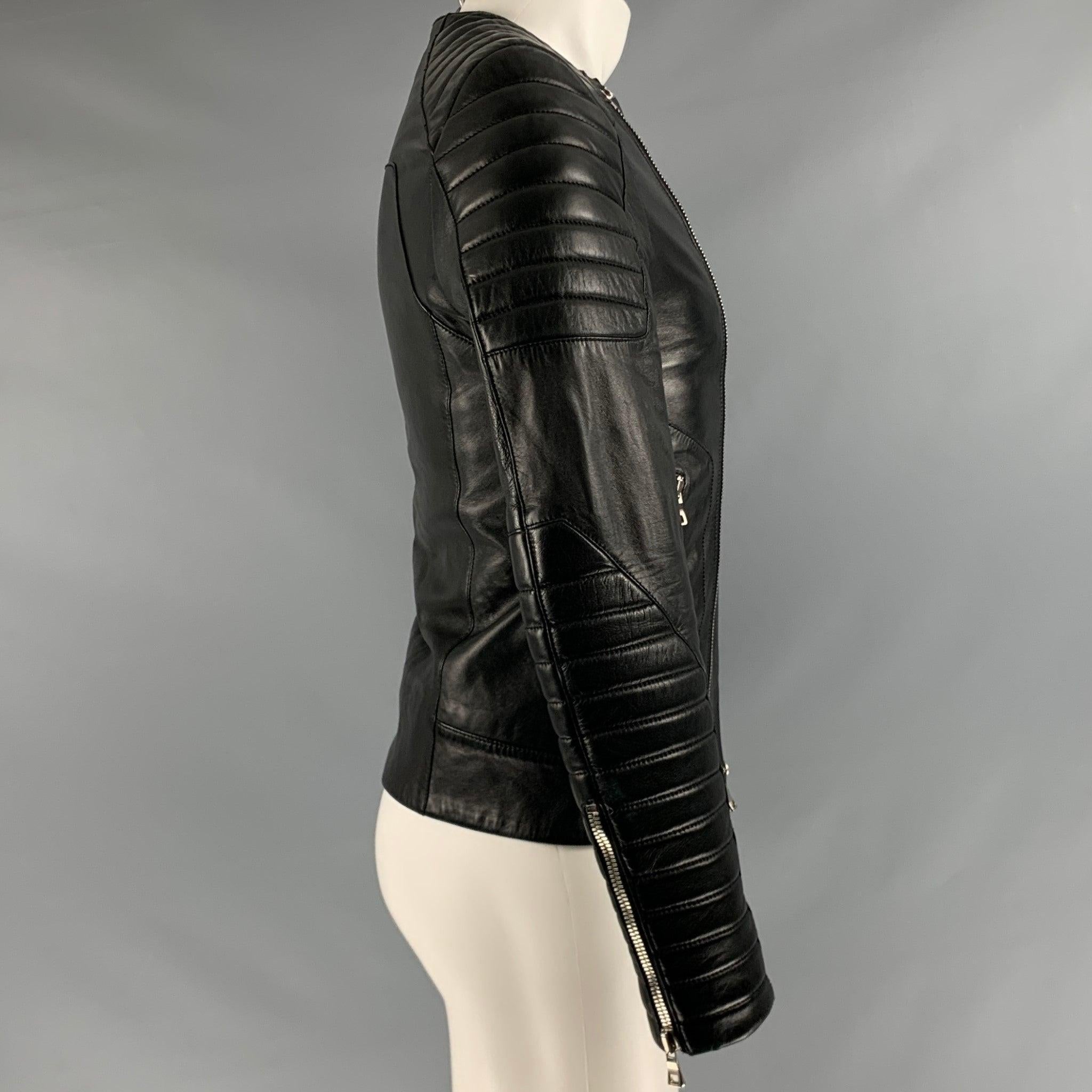 Men's BALMAIN Size 36 Black Leather Motorcycle Jacket For Sale
