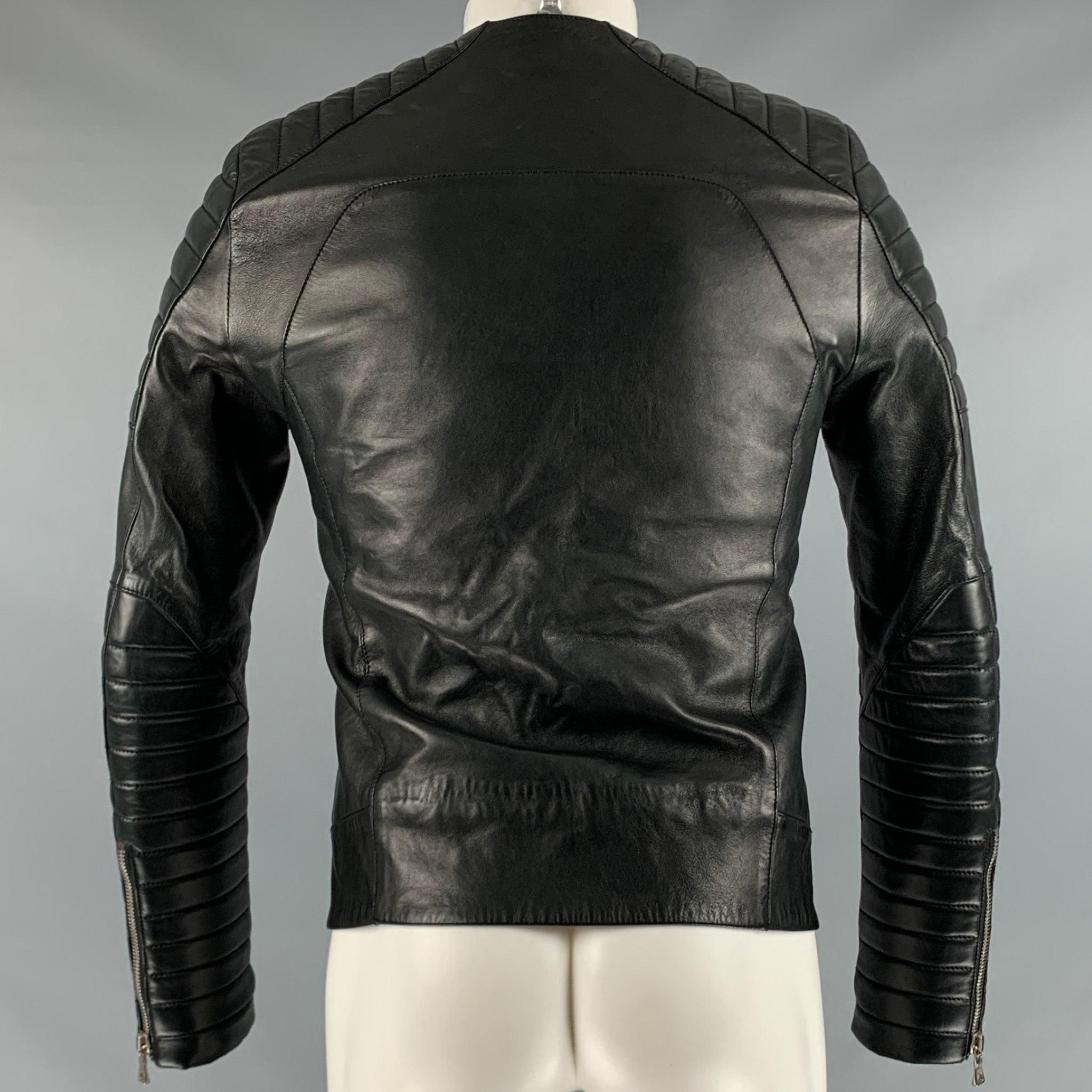 BALMAIN Size 36 Black Leather Motorcycle Jacket For Sale 1