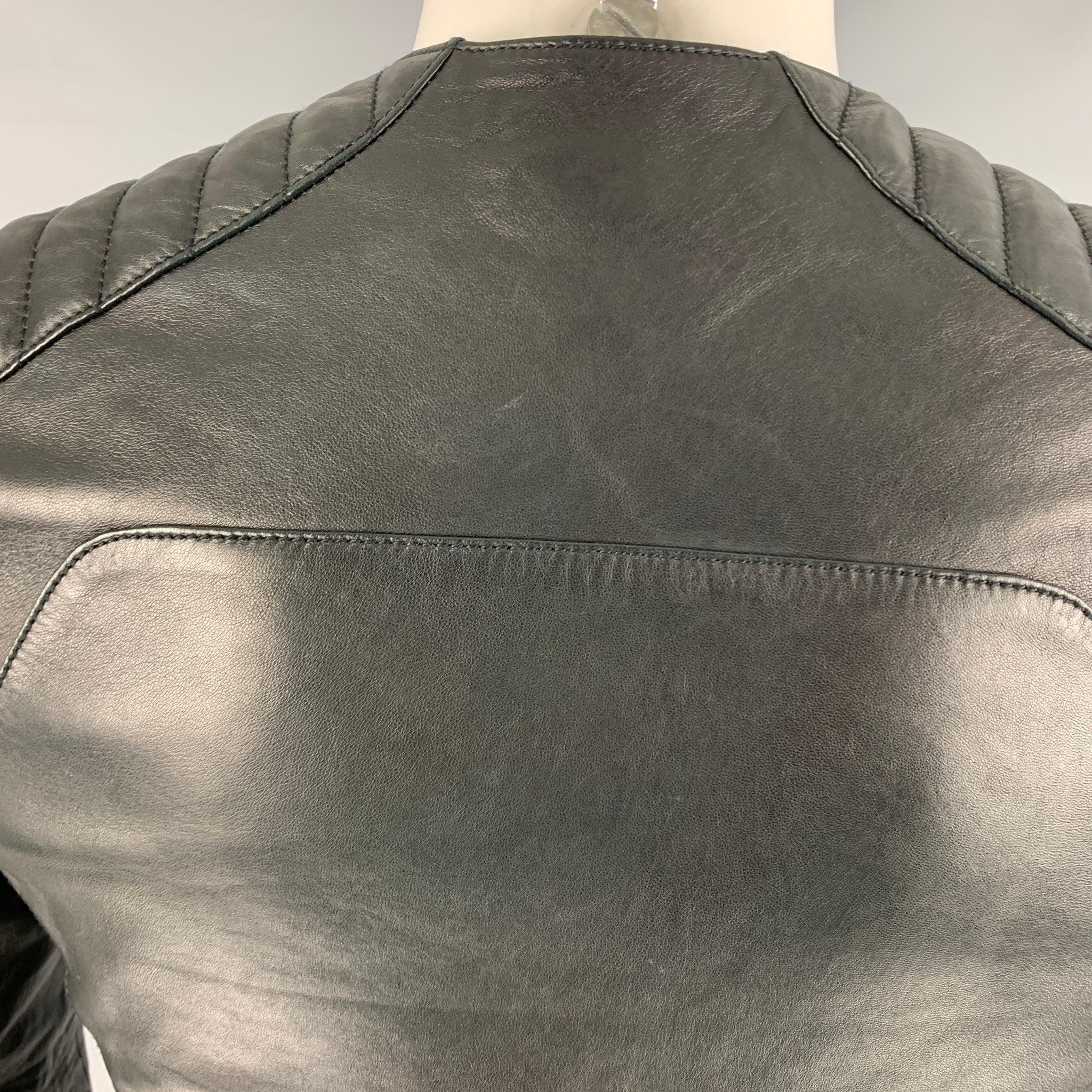BALMAIN Size 36 Black Leather Motorcycle Jacket For Sale 2