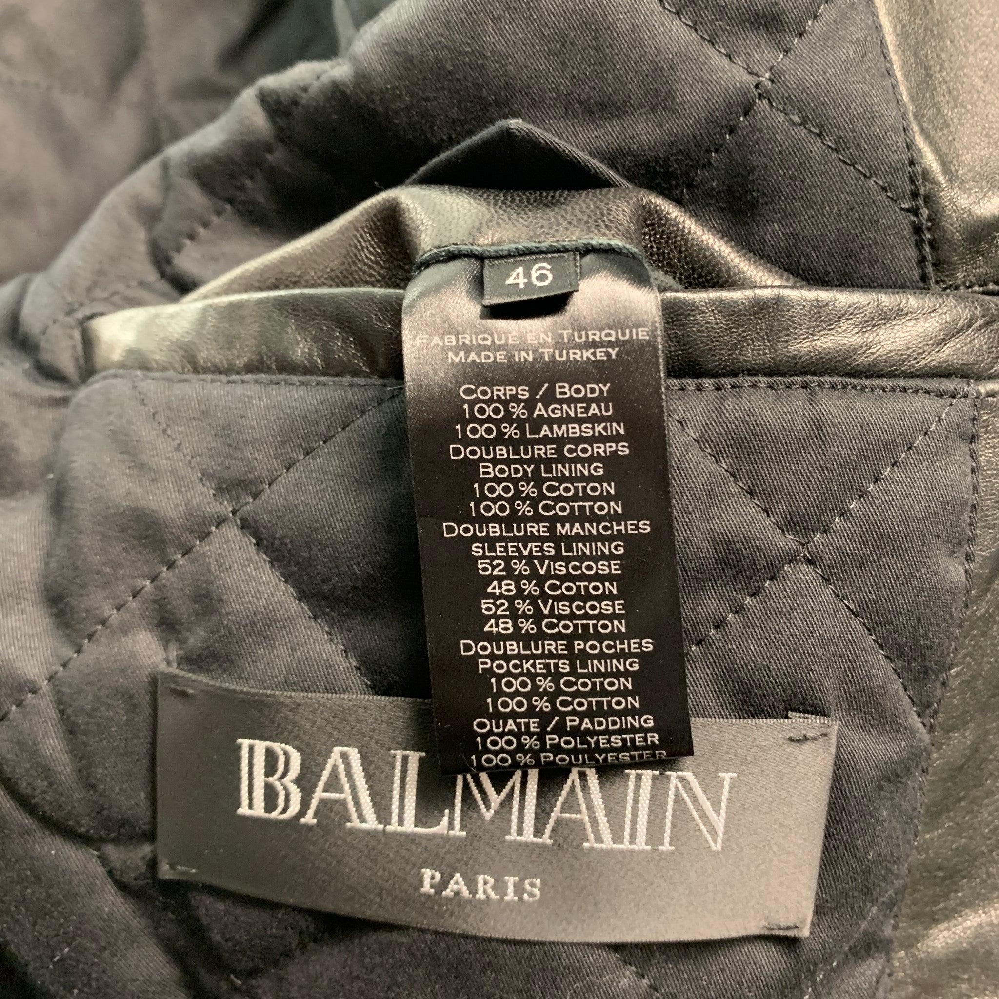BALMAIN Size 36 Black Leather Motorcycle Jacket For Sale 3