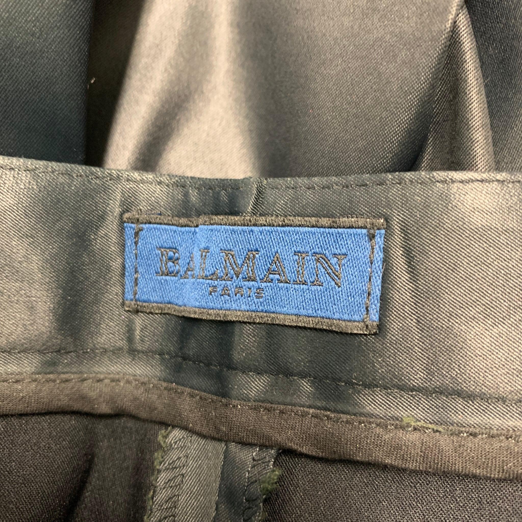 Noir BALMAIN Taille 4 Pantalon décontracté solide en mélange d'acétate noir en vente