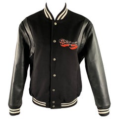 BALMAIN Size 40 Black Red White Patch Wool Faux Leather Varsity Jacket