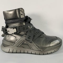 BALMAIN Größe 6,  B-Troop Schwarze Leder High Top Webbing Sneakers