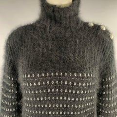 BALMAIN Size 6 Black Silver Angora Woven Pull On Sweater