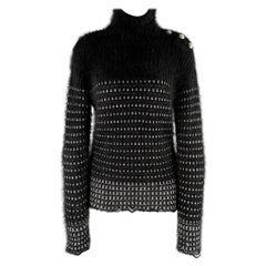BALMAIN Size 6 Black Silver Angora Woven Pull On Sweater