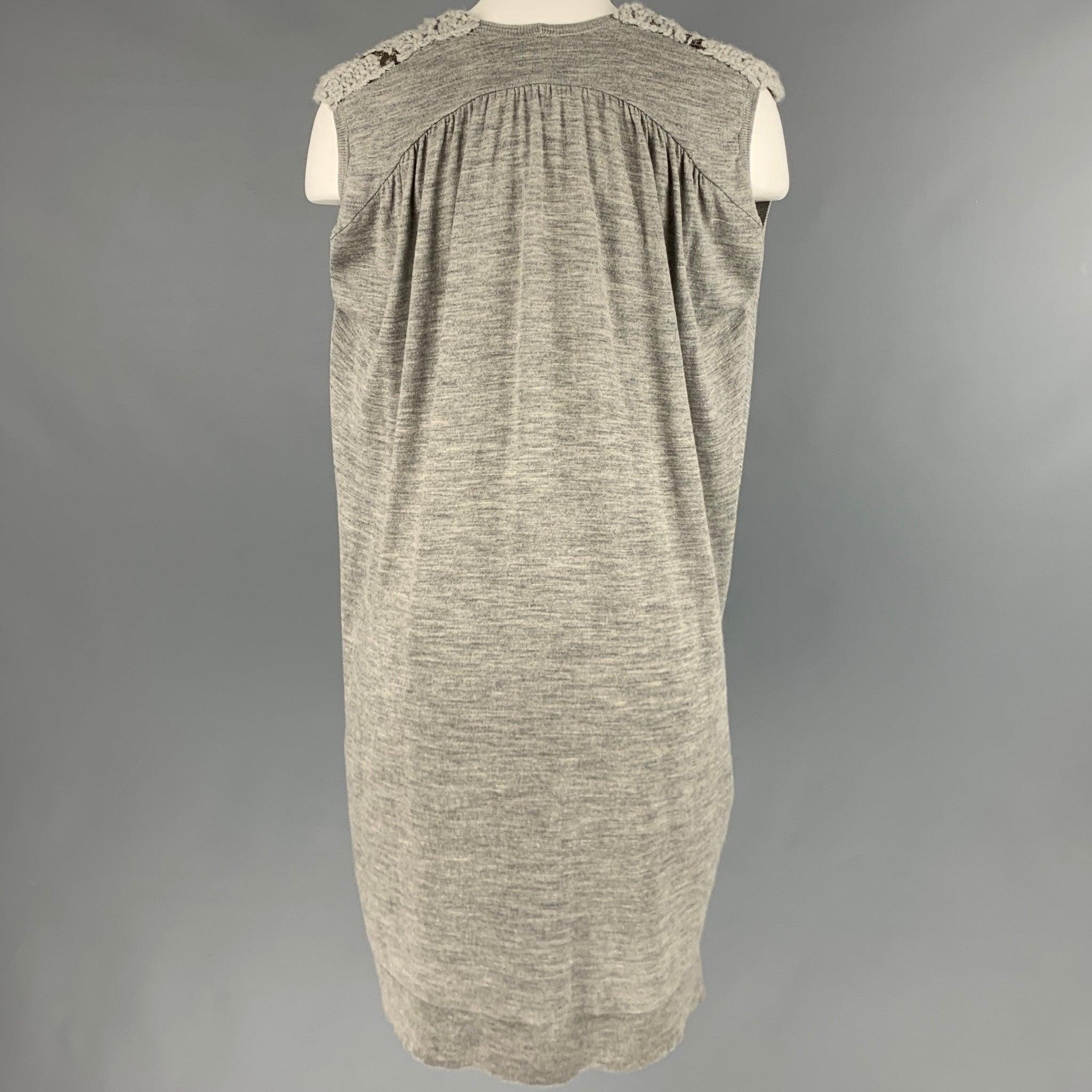 BALMAIN Size 6 Grey Wool Chain V-Neck Dress In Good Condition For Sale In San Francisco, CA