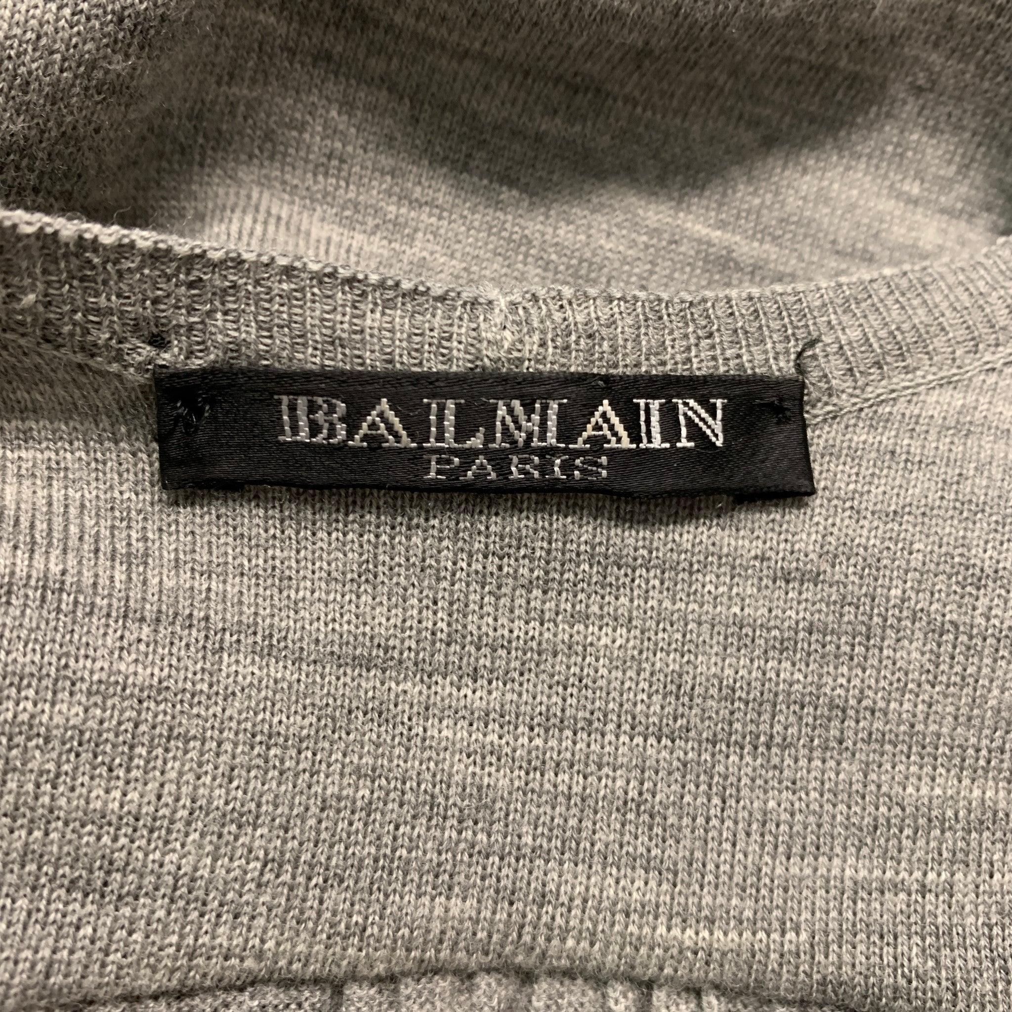 BALMAIN Size 6 Grey Wool Chain V-Neck Dress For Sale 4