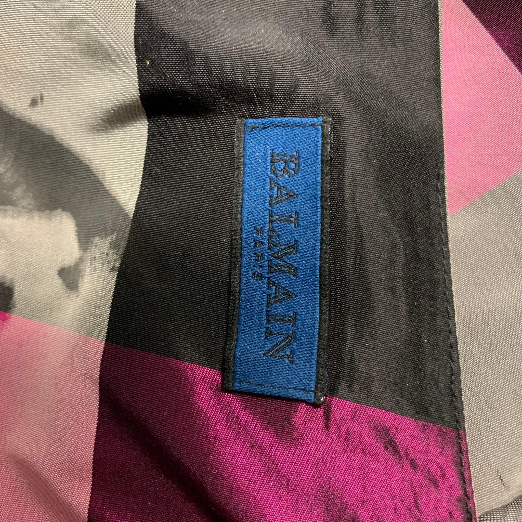 BALMAIN Size 6 Pink, Purple, Black & Grey Silk Checkered Pleated Long Skirt In Good Condition For Sale In San Francisco, CA