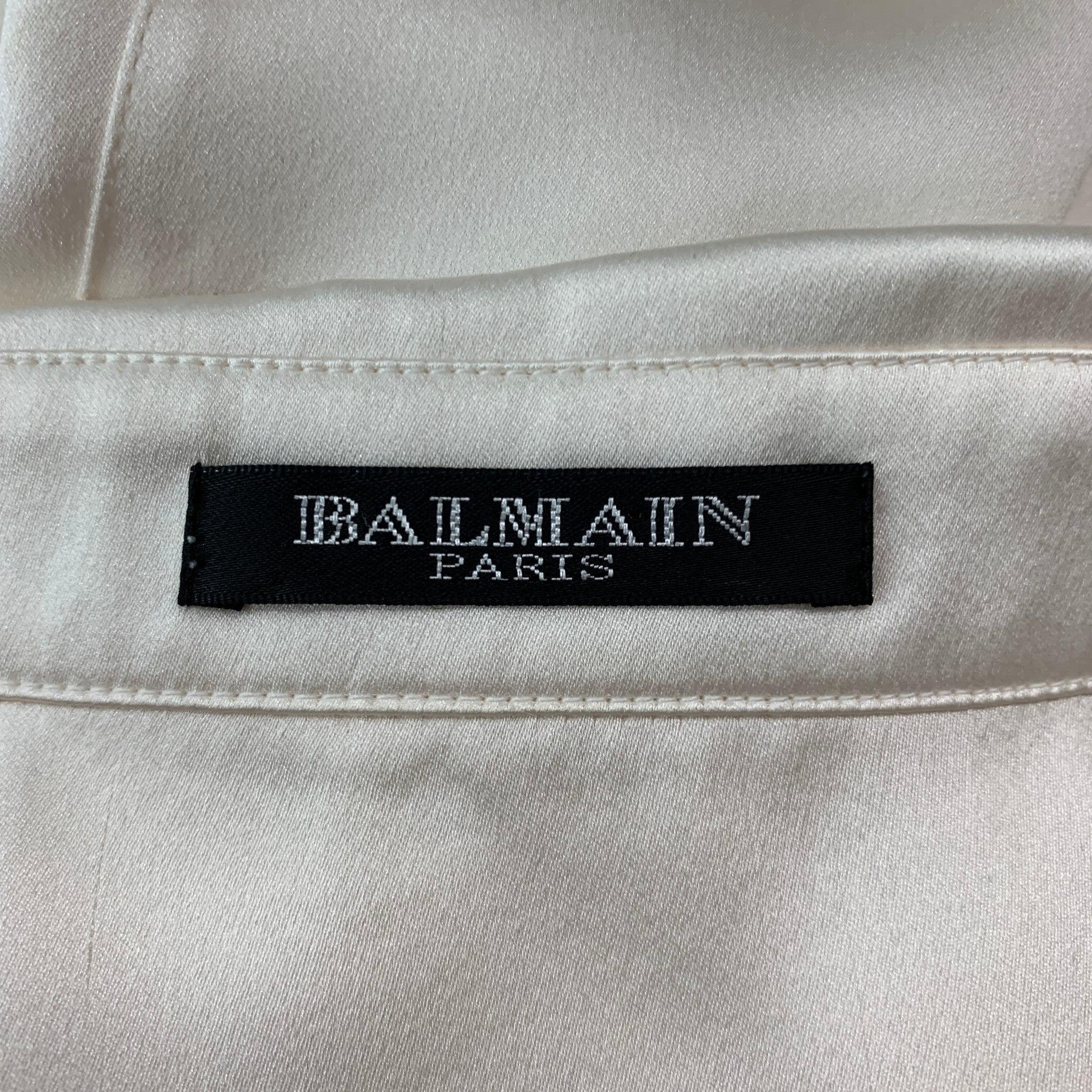 BALMAIN Size 8 Cream Silk Hidden Buttons Dress Top For Sale 4