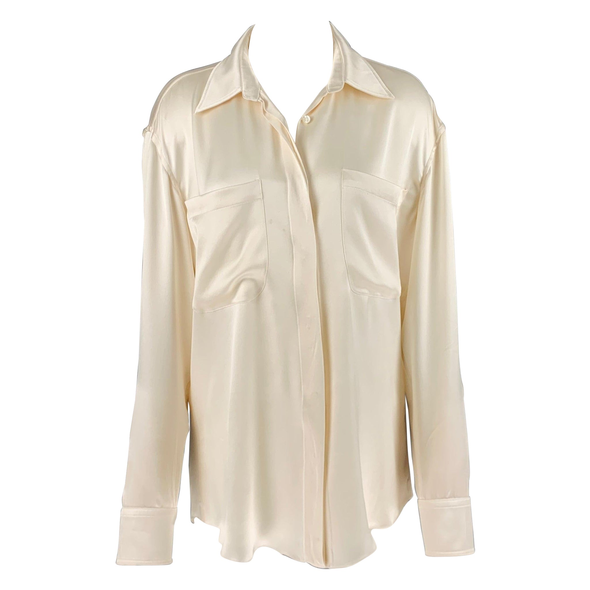 BALMAIN Talla 8 Vestido Seda Crema Botones Ocultos Top
