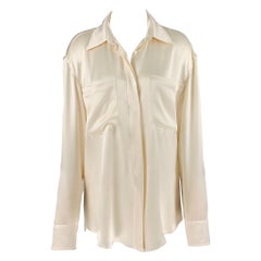 BALMAIN Talla 8 Vestido Seda Crema Botones Ocultos Top