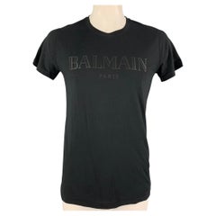 BALMAIN Size L Black Logo Cotton Crew-Neck T-shirt