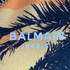 BALMAIN Size L Black Orange Blue Tropical Cotton Hooded Zip Up Sweatshirt