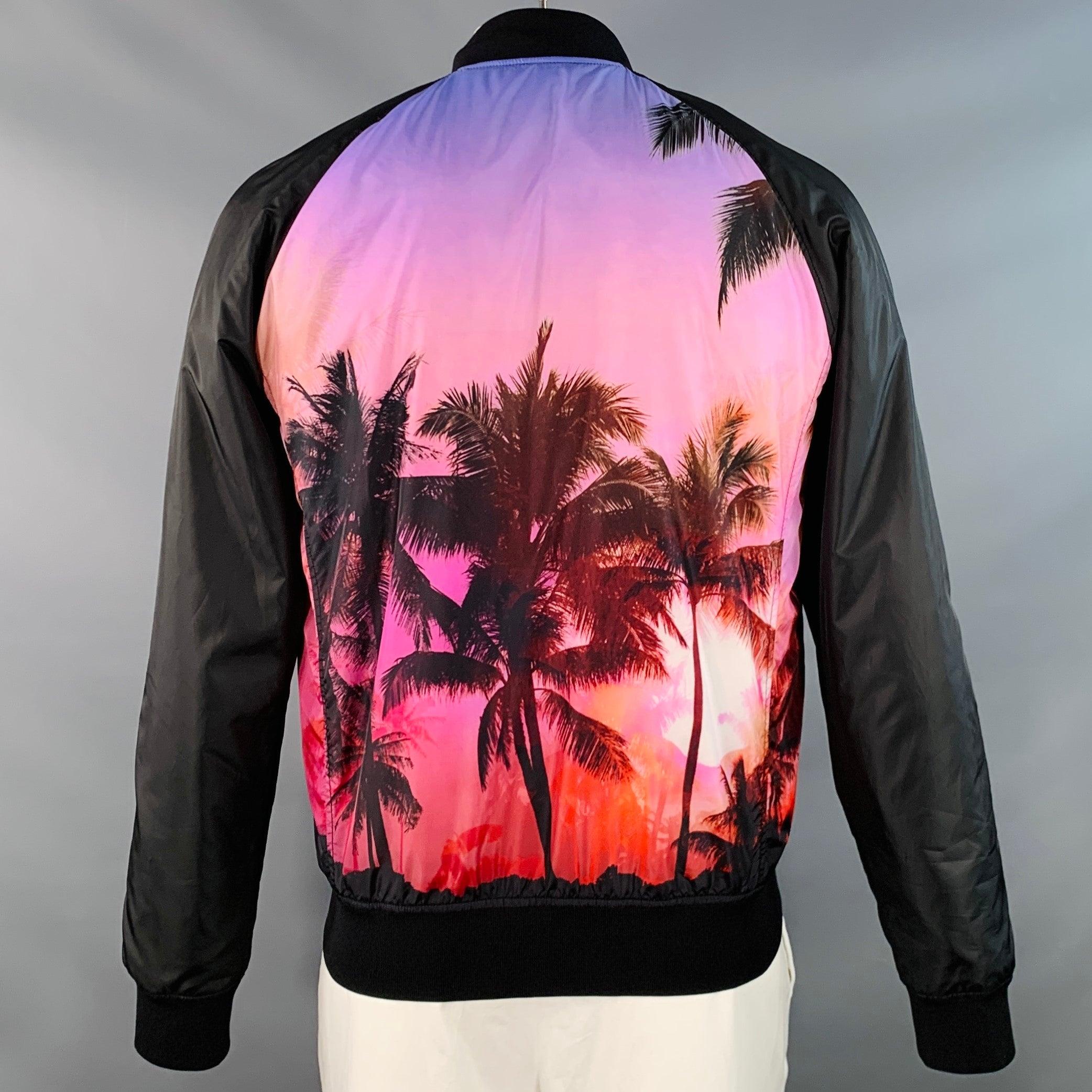De los hombres BALMAIN Talla L Negro Palmeras Rosa Chaqueta Bomber Poliéster en venta