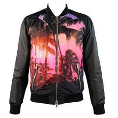 Balmain taglia L, bomber in poliestere con palme rosa e nero