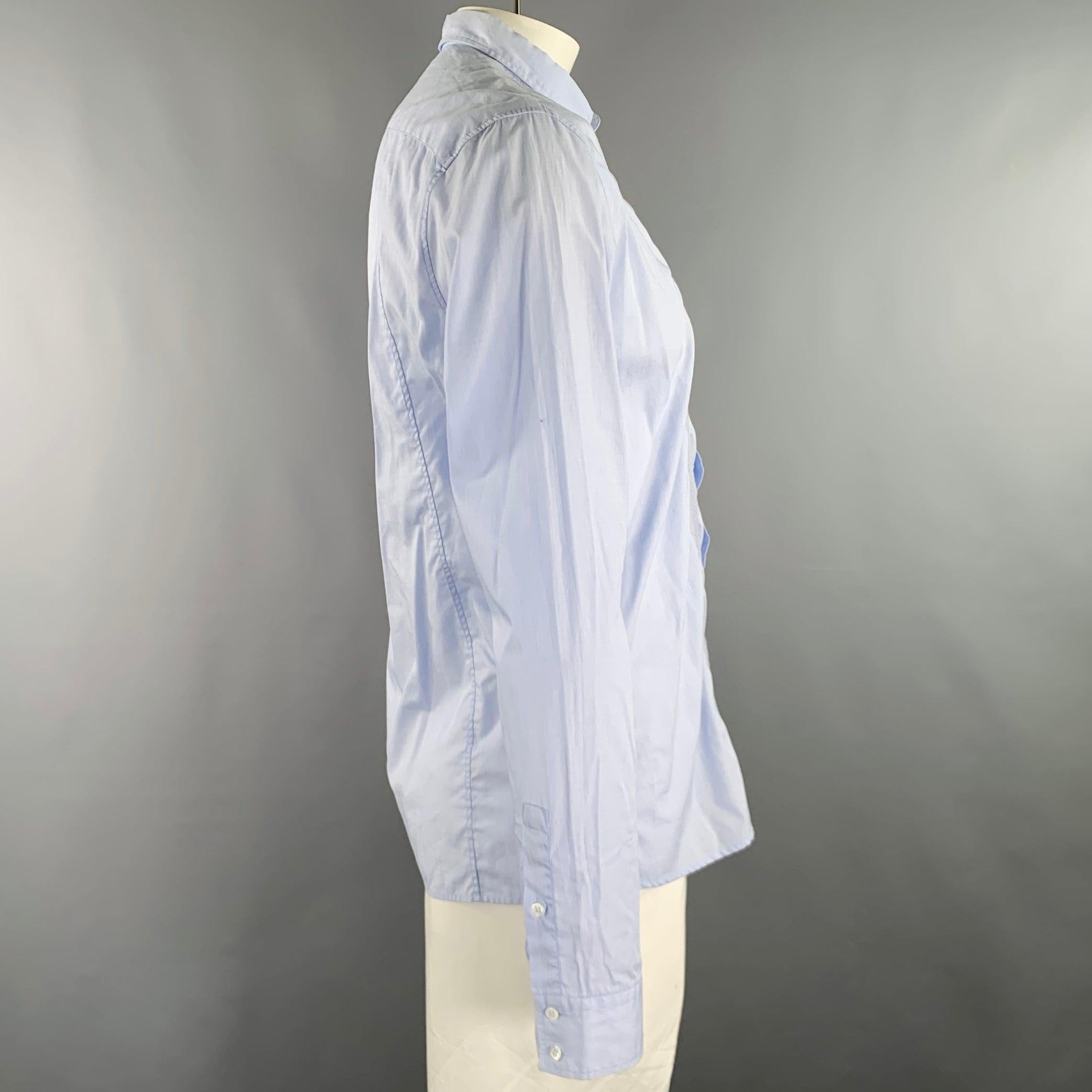 Grigio Balmain Taglia L Camicia a maniche lunghe in cotone con ricamo blu chiaro in vendita