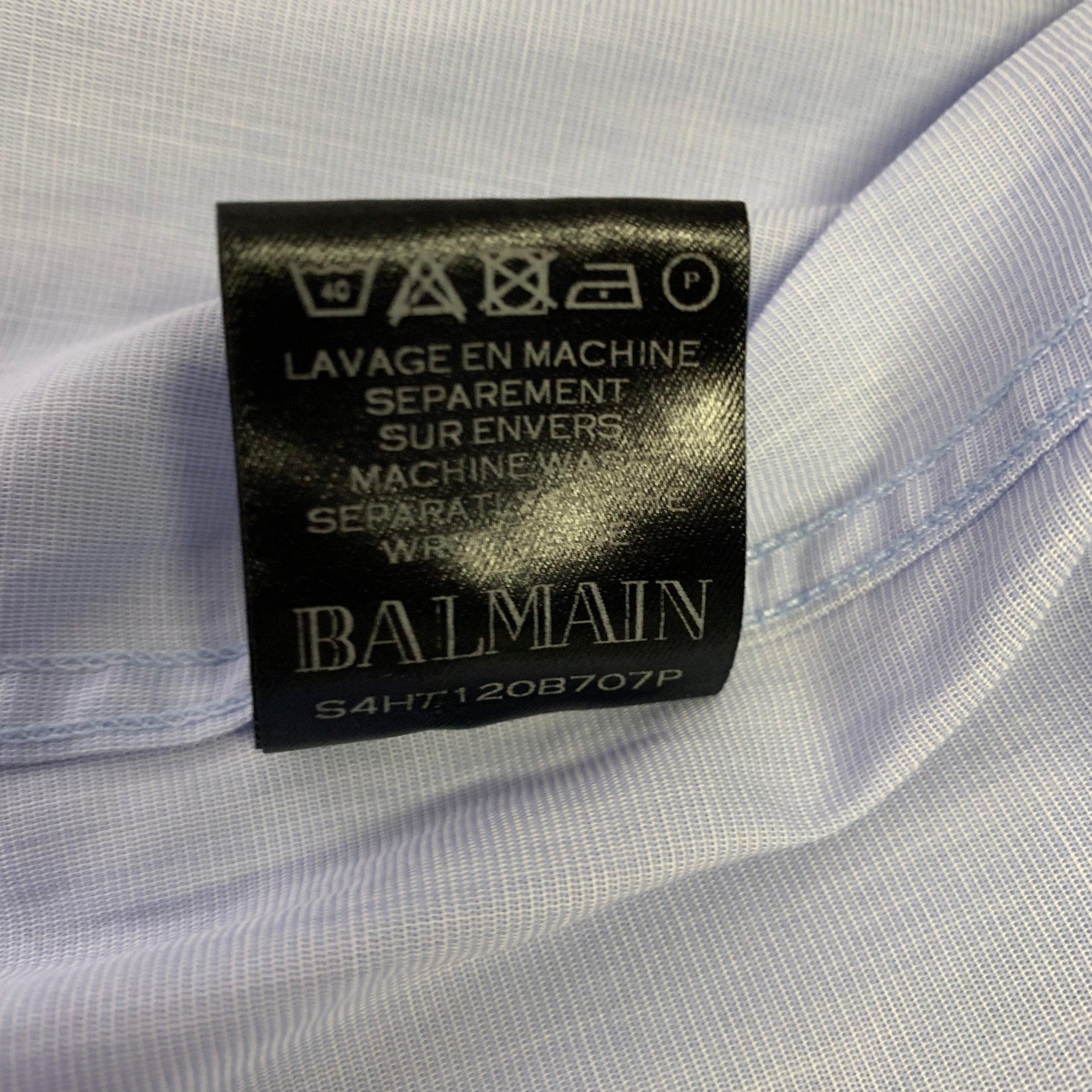 Balmain Taglia L Camicia a maniche lunghe in cotone con ricamo blu chiaro in vendita 2