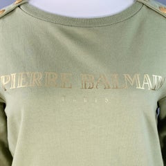 BALMAIN Größe L Grün Sage Baumwollmischung Jersey Logo Rundhalsausschnitt Pullover