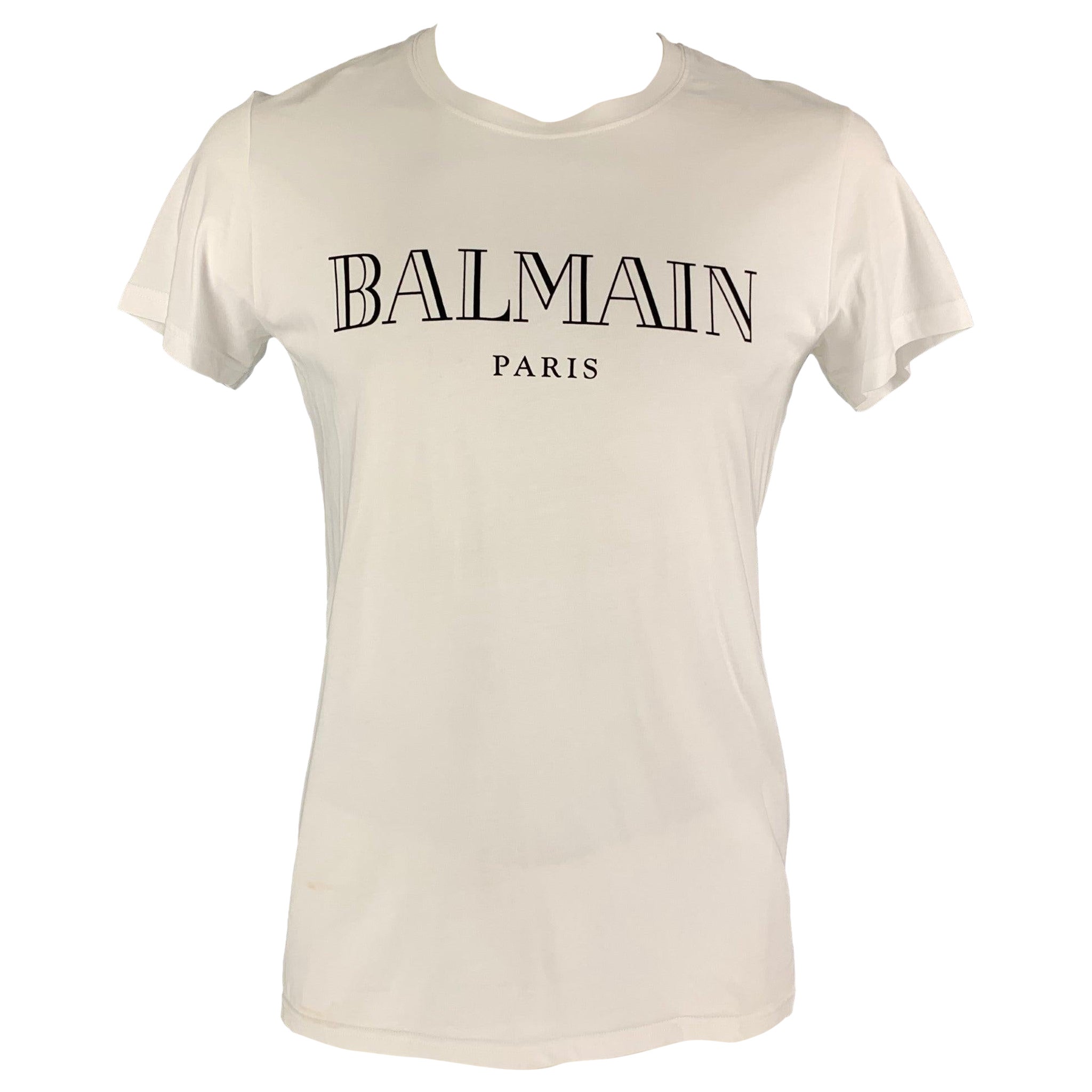 BALMAIN Talla L Blanco Logo Algodón  Camiseta