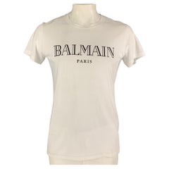BALMAIN Size L White Logo Cotton T-shirt
