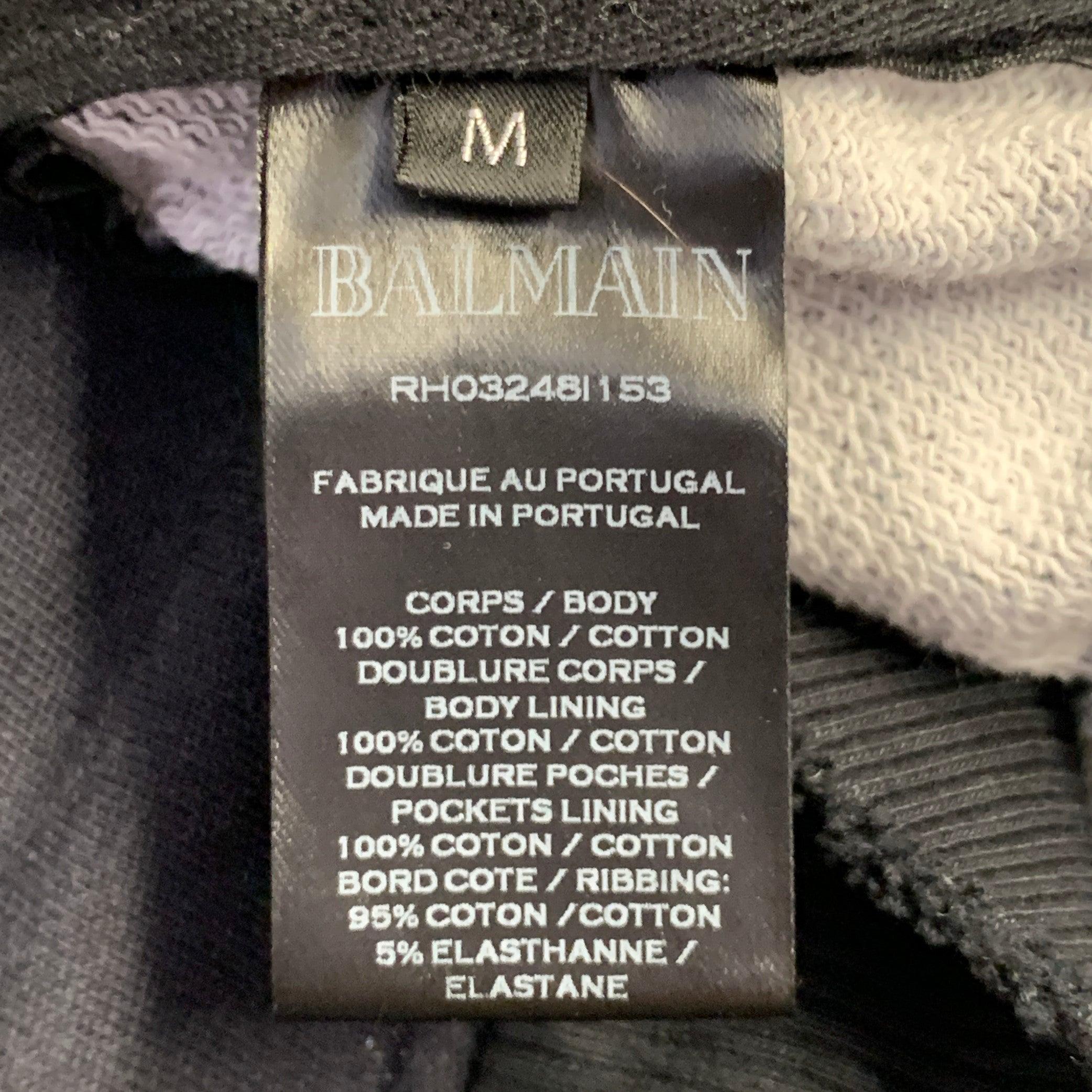 Balmain Taglia M Nero Rosso Bianco Grafico Cotone Felpa con Cappuccio in vendita 2