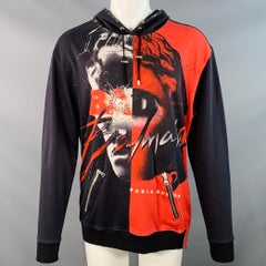 BALMAIN Größe M Schwarz Rot Weiß Grafik Baumwolle Hoodie Sweatshirt