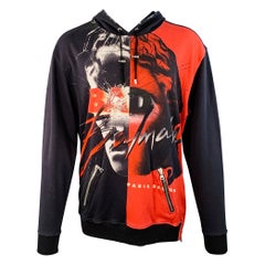 Balmain Taglia M Nero Rosso Bianco Grafico Cotone Felpa con Cappuccio