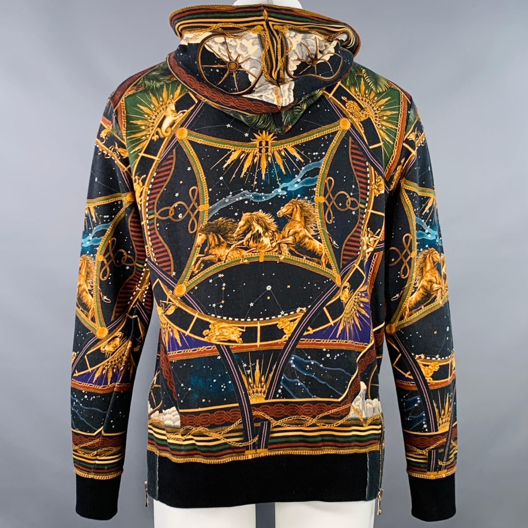BALMAIN Größe M Schwarz Zodiac Pferd Druck Multi Farbe Astrologie Baumwolle Sweatshirt mit Kapuze im Angebot 2