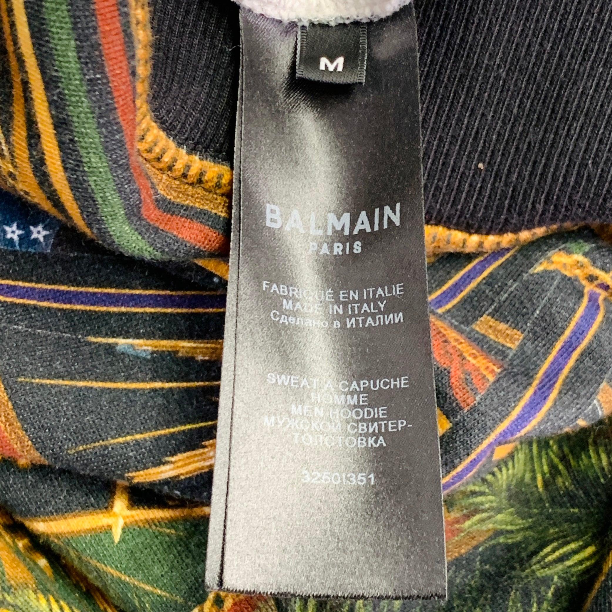 BALMAIN Größe M Schwarz Zodiac Pferd Druck Multi Farbe Astrologie Baumwolle Sweatshirt mit Kapuze im Angebot 4