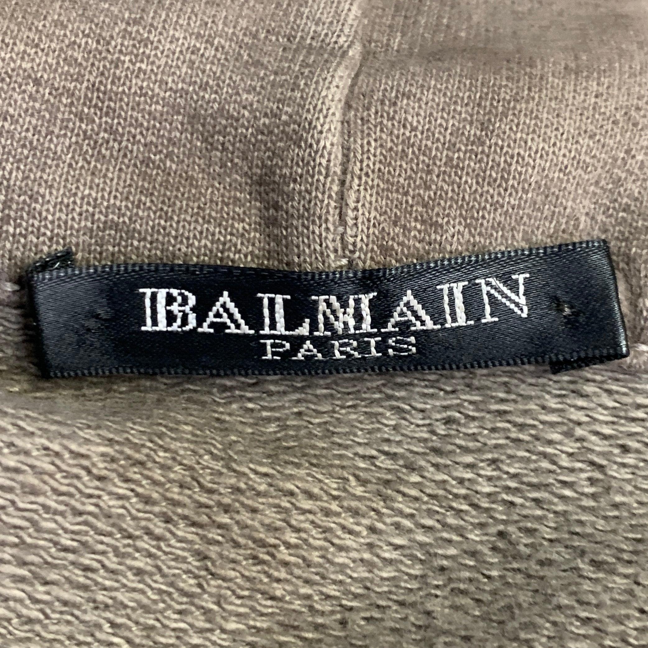 BALMAIN Talla M Gris Oliva Algodón Sudadera Con Capucha Envejecida en venta 6