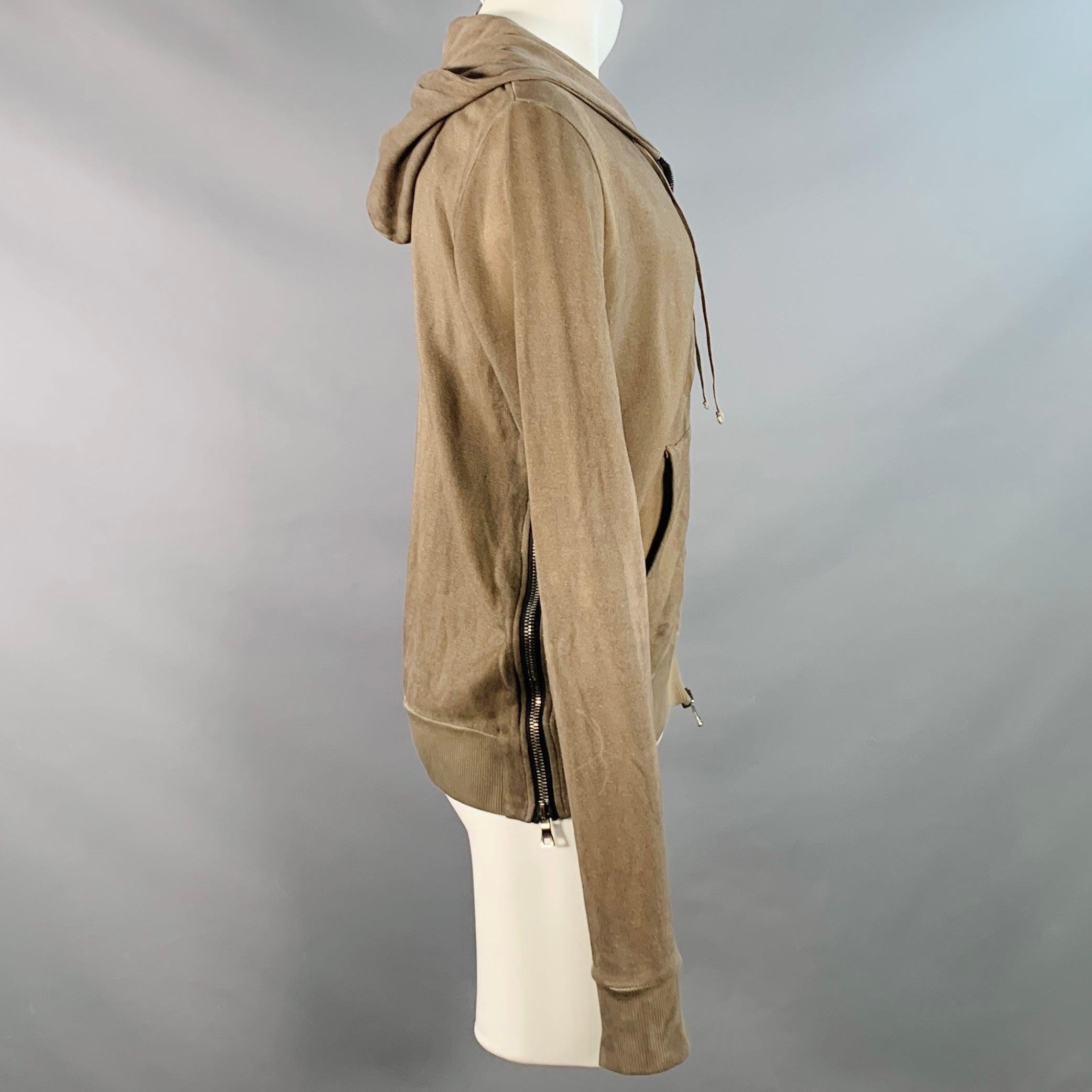 BALMAIN Talla M Gris Oliva Algodón Sudadera Con Capucha Envejecida Marrón en venta